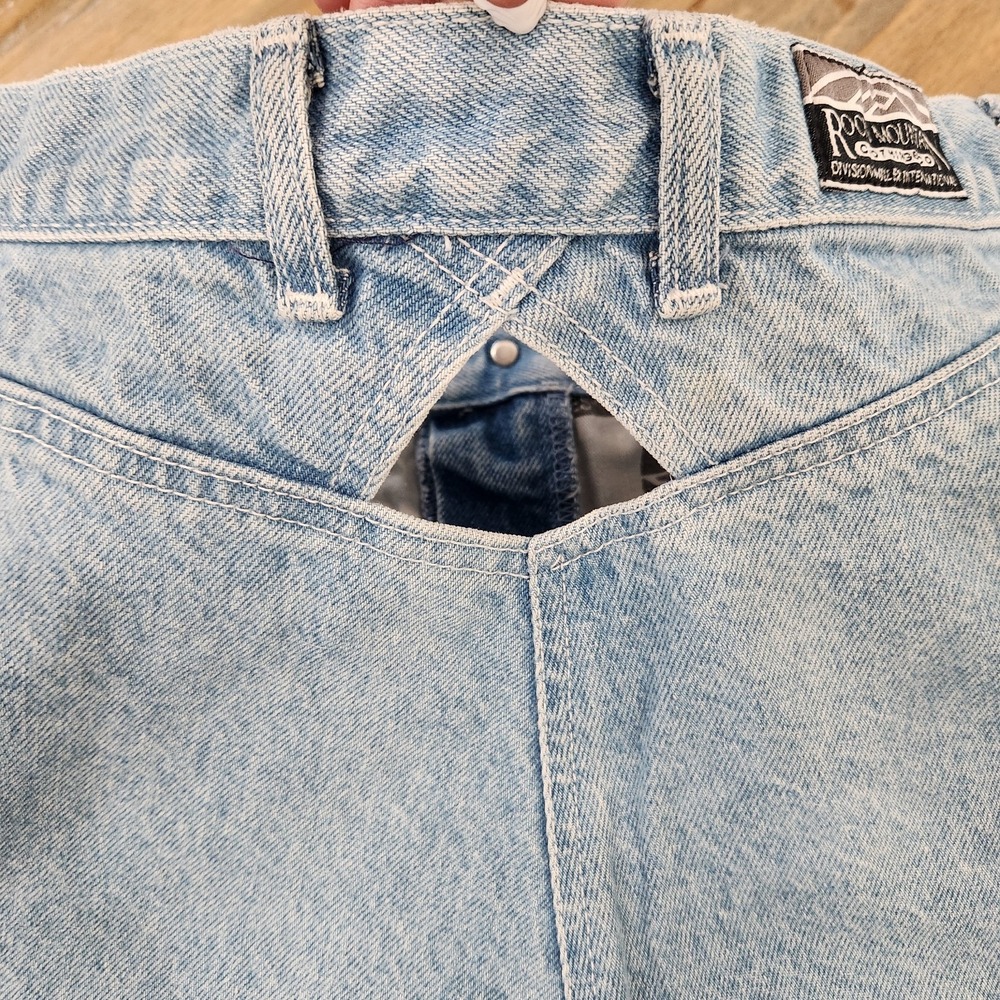 VTG 90 Rocky Mountain Bareback Jeans 28 Waist 31.5 Inseam Cutout Back Light Wash - Picture 9 of 13